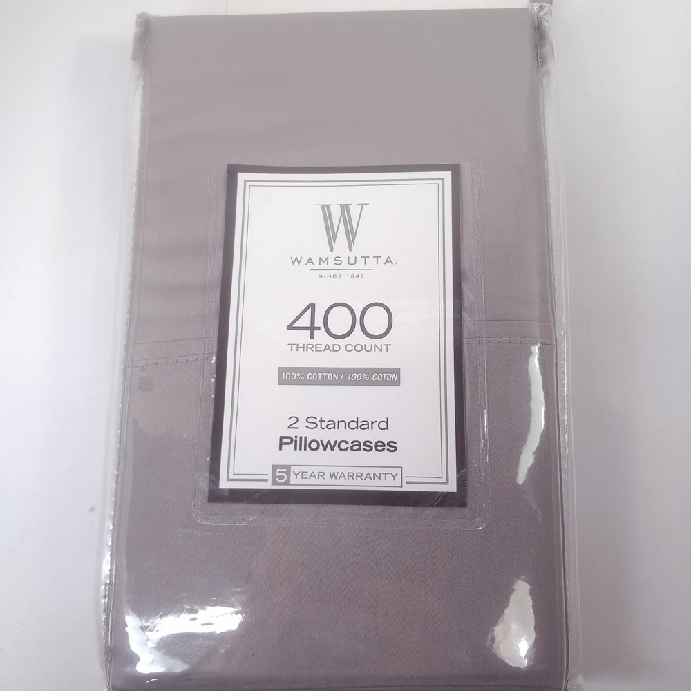 NEW Wamsutta Sateen 2 Standard Pillowcases Gray 100% Cotton 400 Thread Count